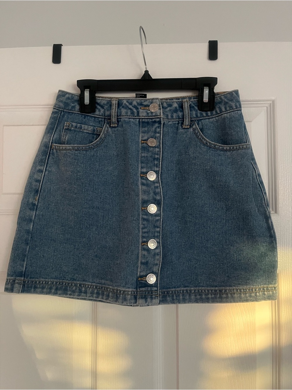 Classic Blue Denim Button-Front Mini Skirt
